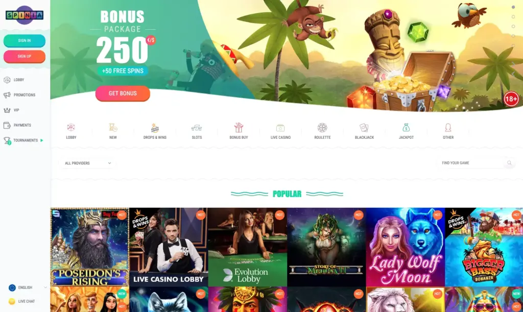 Spinia Casino official website
