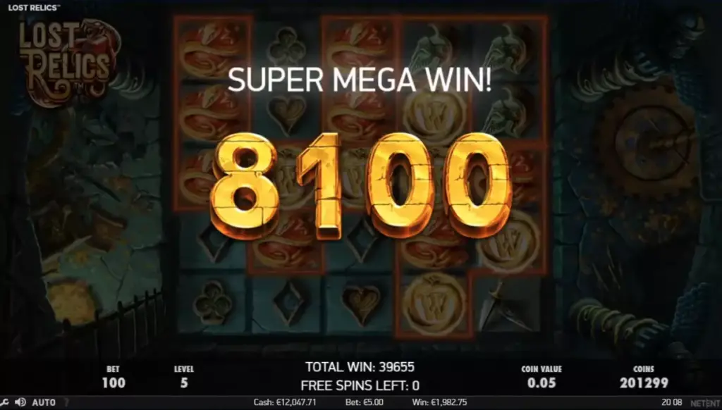 Big win in Lost Relics slot