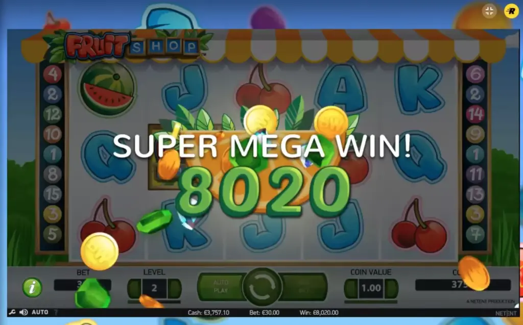 Huge win in Fruit Shop slot