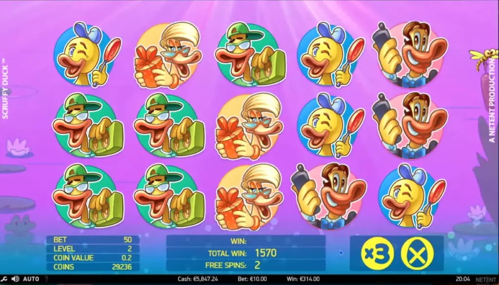 Bonus free spins in Scruffy Duck slot