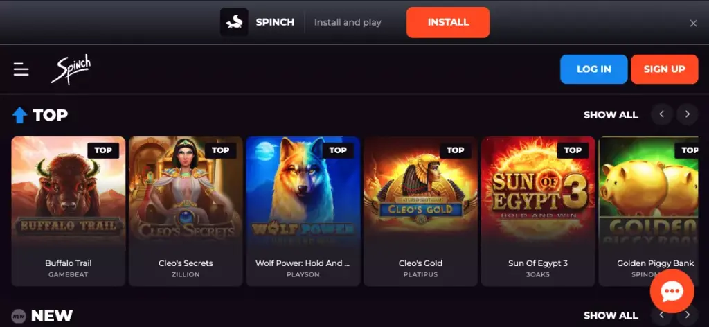 Mobile version of Spinch Casino