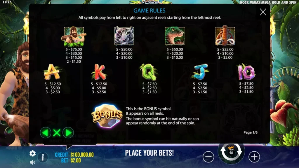 Rock Vegas Payouts